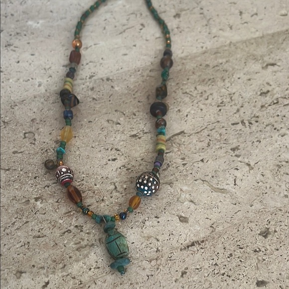 Green and Brown Eclectic Necklace with Beads and Pendant - Picture 1 of 12